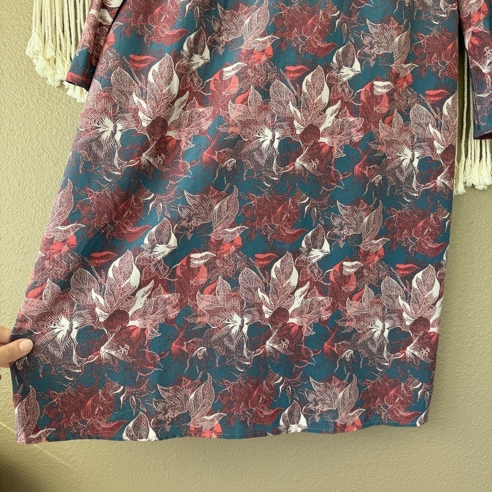 Garnet Hill 100 % Silk floral mini shift Dress size 4 ruffle Sleeve Boho J - Picture 9 of 10